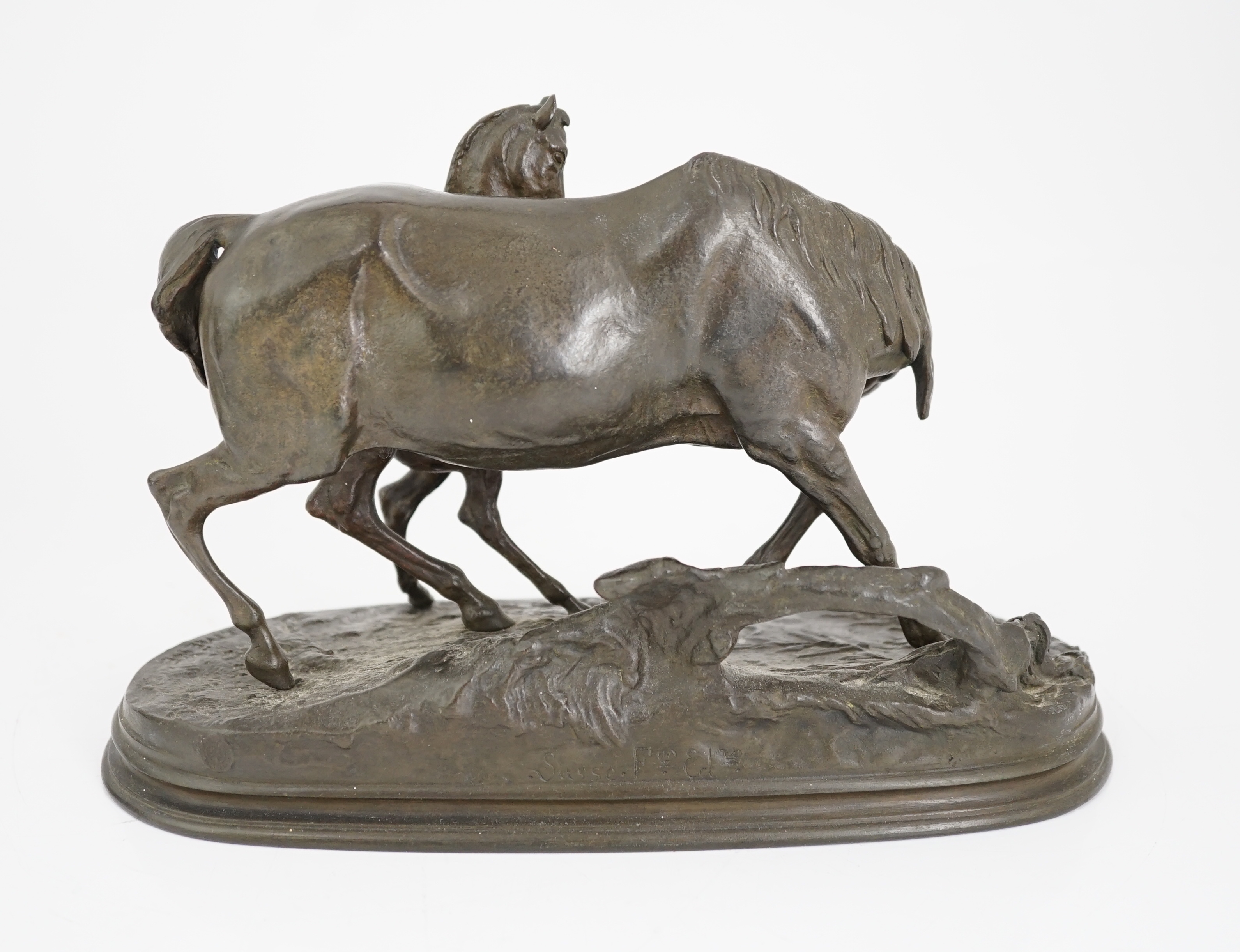 Pierre-Jules Mêne (French, 1810-1871), a 19th century French bronze group 'Jument Et Son Poulain', 26.5cm wide, 12.5cm deep, 17cm high